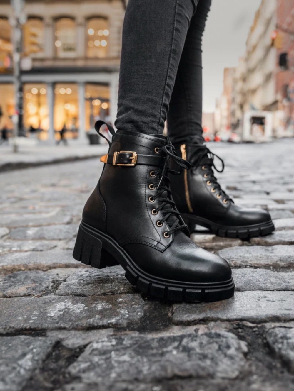 Thursday Boot Company Coda Black Leather Combat Boots Gold Hardware 9.5